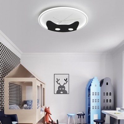 Animal Kitten LED Flush Mount Light Acrylic Black Ceiling Lamp in Warm/White for Girl Bedroom