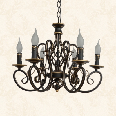 Antique Flameless Candle Chandelier Metal 6/8 Lights Black Suspension Light for Living Room