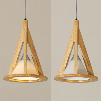 Beige Triangle Hanging Light 1/3 Lights Modern Style Wood Ceiling Light for Dining Room