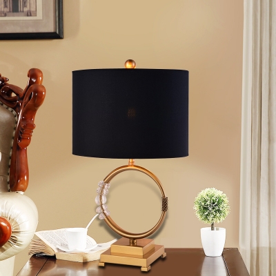 Black Cylinder Desk Light with Clear Crystal 1 Light Traditional Metal Reading Light for Bedroom