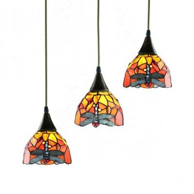 Bloom/Dragonfly/Phoenix Tail Ceiling Pendant Antique Style Stained Glass Hanging Light for Restaurant