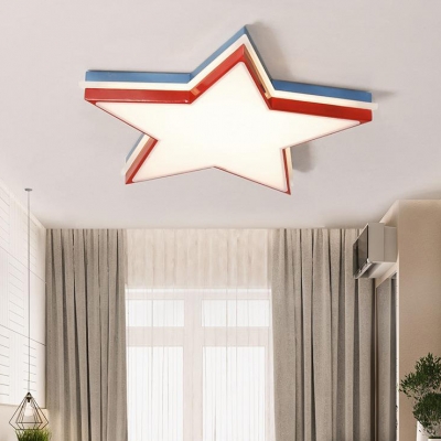 Boys Bedroom Star LED Flush Mount Light Acrylic Cartoon Red/White Ceiling Lamp