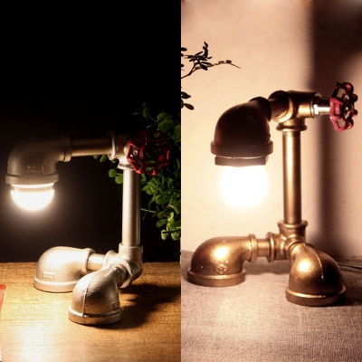 Bronze/Silver Water Pipe Desk Light 1 Head Industrial Metal Table Lamp for Boy Bedroom