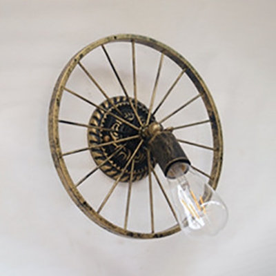 Cafe Bare Bulb Sconce Light Metal 1 Light Antique Aged Brass/Black/Copper Wall Light with Wheel