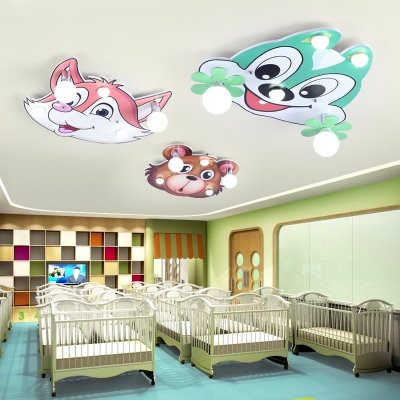 Cartoon Cute Animal LED Flush Mount Light Wood Ceiling Light for Nursing Room Bedroom