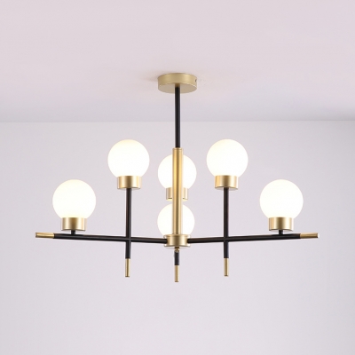 Clear/Cream Glass Globe Chandelier Dining Room 6/8 Heads Simple Style Pendant Lamp in Black & Gold