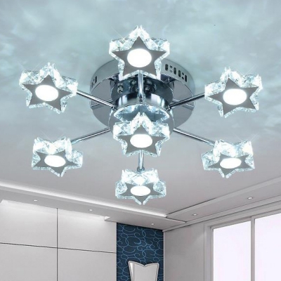 Contemporary LED Semi Flush Mount Light 7 Lights Stainless Steel Ceiling Lamp with Crystal for Room