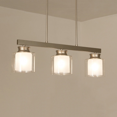 Cylinder Dining Room Island Light Glass & Metal 3/4 Lights Traditional Pendant Lighting