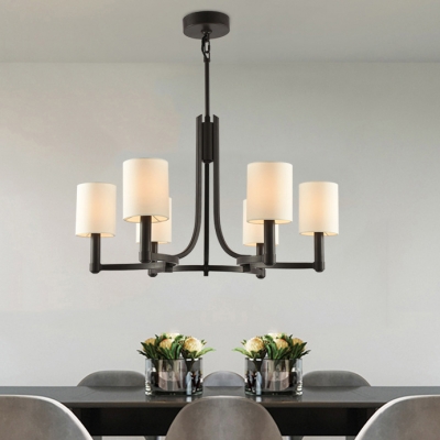 Cylinder Shade Dining Room Chandelier Metal 6 Lights American Rustic Pendant Lamp in Black