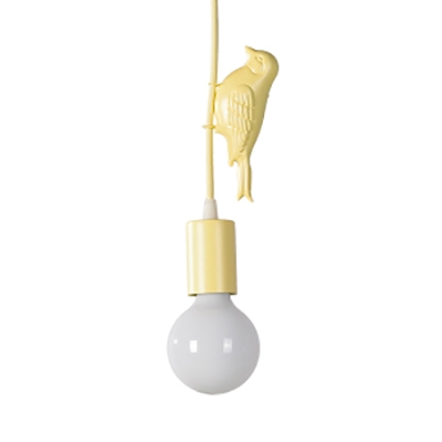 Display Window Open Bulb Pendant Light with Bird Decoration Glass 1 Light Nordic Style Hanging Lamp