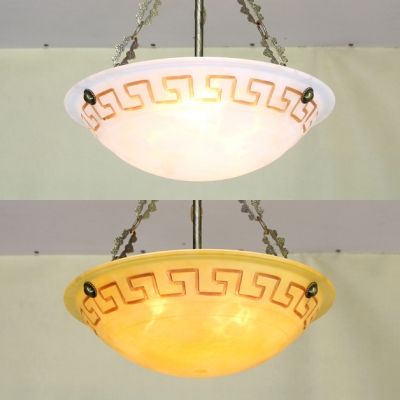 Dome Hallway Inverted Pendant Light Glass 3 Lights Vintage Style Ceiling Pendant in White/Yellow