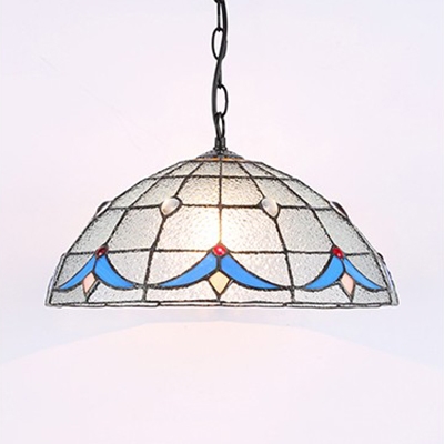 Dome Shade Foyer Suspension Light Frosted Glass 1 Light Tiffany Style Hanging Light with Jewelry