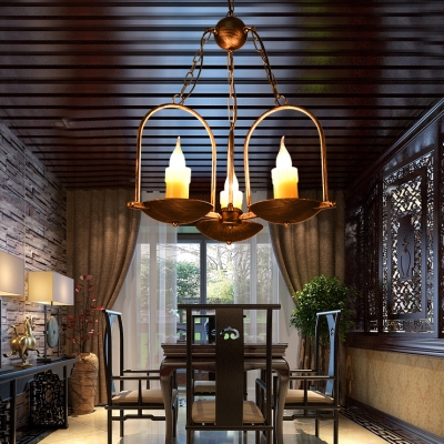 Fake Candle Living Room Chandelier Metal 3 Lights Vintage Stylish Suspension Light in Bronze