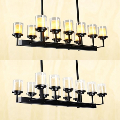 Fake Candle Restaurant Ceiling Light Metal 8/12 Lights Marble Island Fixture in Black