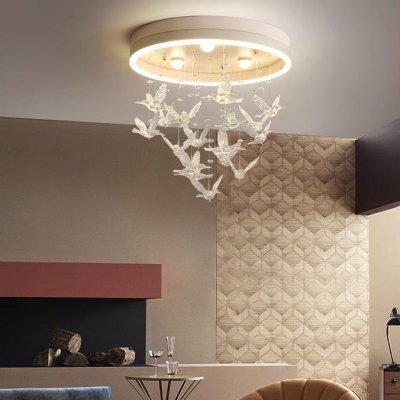 Girl Bedroom Pigeon Ceiling Lamp Acrylic Third Gear Art Deco Coffee/White LED Flush Light