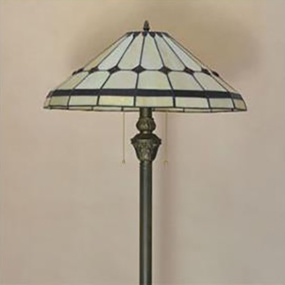 Glass Conical Shade Floor Light with Pull Chain Living Room 1 Light Tiffany Antique Standing Light