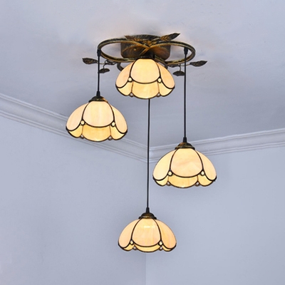 Glass Domed Shade Pendant Light Tiffany Vintage Metal Pendant Lamp with Brass Canopy for Shop