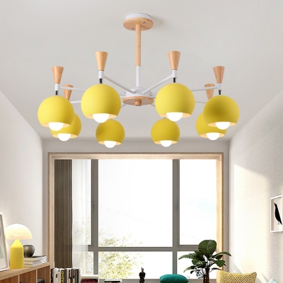 Globe Dining Room Chandelier Metal 8 Lights Contemporary Hanging Lamp in Yellow
