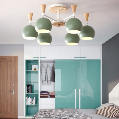 Green/Pink Globe Chandelier 6 Lights Modern Metal Ceiling Light for Adult Child Bedroom