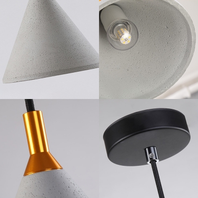 Hallway Stair Cone Shade Pendant Light Cement Single Light Antique Style Gray Hanging Lamp