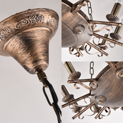 Brass Candle Shape Chandelier 6/9/12 Lights Retro Loft Metal Pendant Lamp for Living Room
