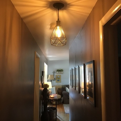 Black Diamond Cage Pendant Light with Adjustable Cord 1 Light Vintage Metal Hanging Light for Corridor