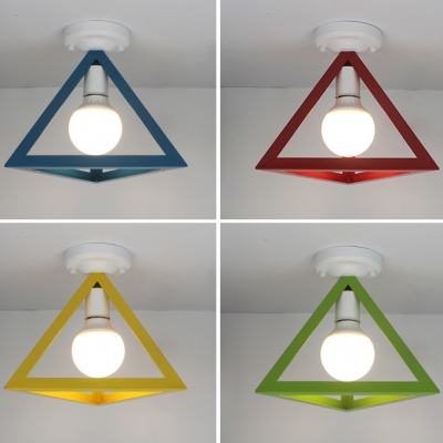 One Head Triangle Ceiling Mount Light Macaron Metal Ceiling Lamp in Blue/Green/Red/Yellow for Corridor