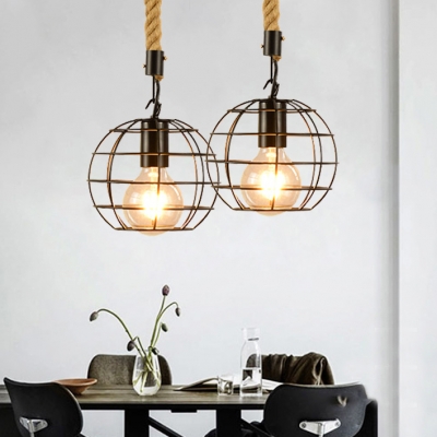 Industrial Black Pendant Lamp Wire Frame 5 Designs Optional 1 Light Glass Hanging Light for Foyer