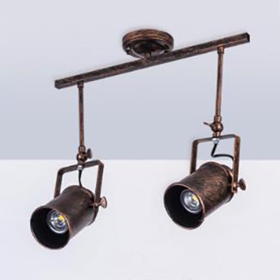 Industrial Cup Shade Semi Flush Mount Light 1/2/3 Lights Metal Rotatable Spot Light in Rust for Cloth Shop