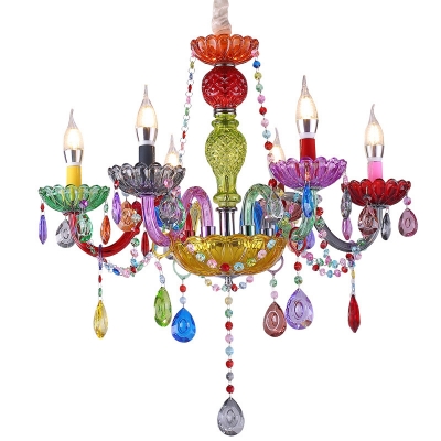 Kindergarten Candle Chandelier Crystal 6/8 Lights Decorative Color Suspension Light