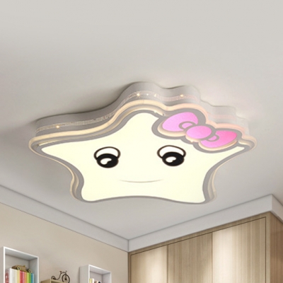 Lovely White LED Flush Ceiling Light Bow Star Acrylic Ceiling Lamp in Warm/White for Nursing Room