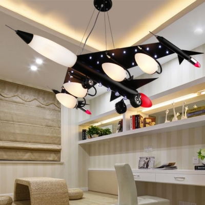 Metal Airplane LED Suspension Light Bedroom Hallway Contemporary Creative Pendant Light in Black/Blue