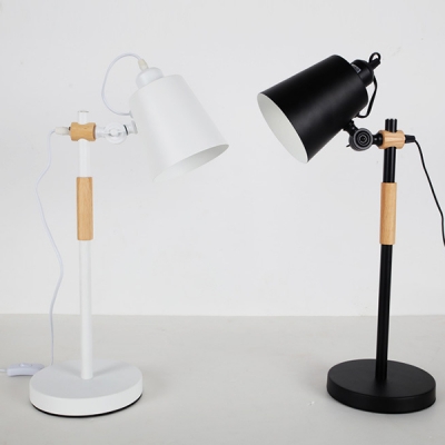 Metal Bucket Shade LED Desk Lamp 1 Light Simple Style Rotatable Study Light in Black/White for Bedroom