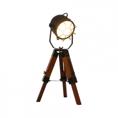 Metal Camera Shape Reading Light Restaurant 1 Head Industrial Rotatable Table Lamp with Cage in Black