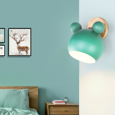 Metal Globe Rotatable Sconce Light Boy Girl Bedroom 1 Light Creative Macaron Colored Wall Light
