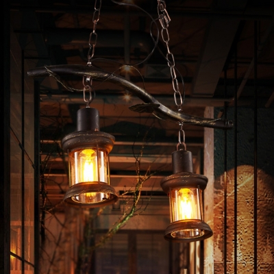 Metal Kerosene Pendant Light 2 Heads Industrial Suspension Light in Heritage Brass for Bar