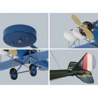 Metal Propeller Airplane Ceiling Lamp Four Heads Modern Cartoon Semi Flushmount Light in Blue for Teen