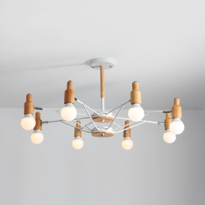 Modern Style Open Bulb Chandelier 6/8 Lights Metal Hanging Light in Beige for Living Room
