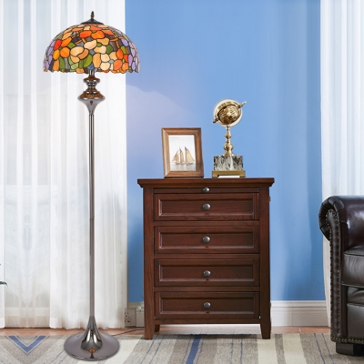 Multi Color Domed Floor Lamp Tiffany Antique Glass Metal Floor Light for Villa Hotel Living Room