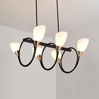 Nordic Style Up Lighting Island Pendant 6/8 Lights Frosted Glass Suspension Light in Black for Hotel