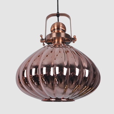 Nordic Style Melon Ceiling Light Copper/Chrome/Gold Glass 1 Light Suspension Light for Bedroom