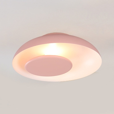 Restaurant Bowl Shade Ceiling Light Metal Nordic Style Macaron Colored LED Flush Mount Light