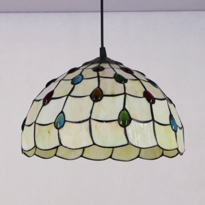 Scalloped Shade Ceiling Pendant with Colorful Beads 1 Light Tiffany Style Glass Hanging Light for Balcony