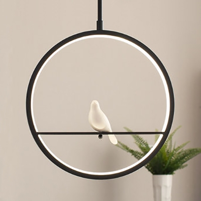 Simple Style Ring Pendant Lamp with Cartoon Pattern Metal Hanging Light in Black for Study Room