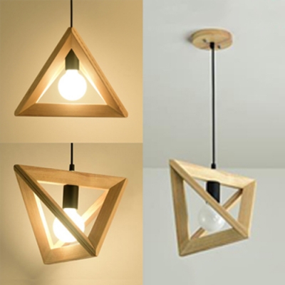 Single Light Triangle Pendant Light Contemporary Wood Hanging Light in Beige for Dining Table