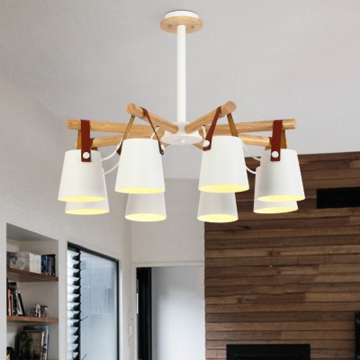 Tapered Shade House Pendant Light Wood 4/6/8 Lights Contemporary Chandelier in Black/White