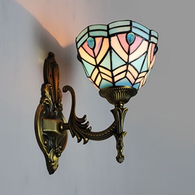 Tiffany Style Sconce Light Dome Shade 1 Light Stained Glass Wall Light for Restaurant