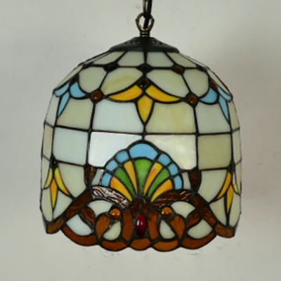 Tiffany Victorian Beige Hanging Light Bell Shade 1 Light Stained Glass Ceiling Pendant for Hallway