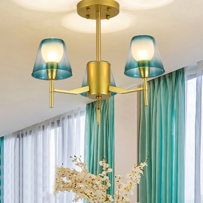 Traditional Style Tapered Shade Chandelier Metal 3 Lights Brass Pendant Lamp for Bedroom Foyer