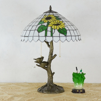 Tree Baroque/Cow/Sunflower Desk Light with Bird Glass Resin 2 Lights Rustic Stylish Table Lamp for Cafe